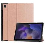 For Samsung Galaxy Tab A8 2021 Three-folding Holder Custer Texture Leather Tablet Case(Rose Gold)