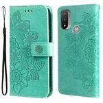 For Motorola Moto E20 / E30 / E40 7-petal Flowers Embossing Pattern Horizontal Flip CasePhone Case(Green)