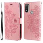 For Motorola Moto E20 / E30 / E40 7-petal Flowers Embossing Pattern Horizontal Flip CasePhone Case(Rose Gold)