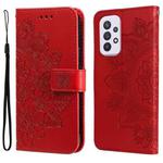 For Samsung Galaxy A33 5G 7-petal Flowers Embossing Pattern Horizontal Flip CasePhone Case(Red)