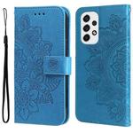 For Samsung Galaxy A53 5G 7-petal Flowers Embossing Pattern Horizontal Flip CasePhone Case(Blue)