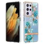 For Samsung Galaxy S21 Ultra 5G Flowers and Plants Series IMD TPU Phone Case(Blue Rose)