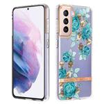 For Samsung Galaxy S21+ 5G Flowers and Plants Series IMD TPU Phone Case(Blue Rose)