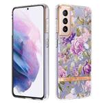 For Samsung Galaxy S21+ 5G Flowers and Plants Series IMD TPU Phone Case(Purple Peony)