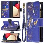 For Samsung Galaxy A03s 166mm Colored Drawing Zipper Leather Phone Case(Purple Butterfly)