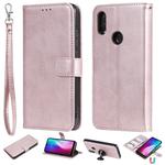 For Xiaomi Redmi 7 Solid Color Horizontal Flip Protective Case with Holder & Card Slots & Wallet & Photo Frame & Lanyard(Rose Gold)