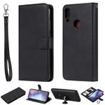 For Xiaomi Redmi Note 7 Solid Color Horizontal Flip Protective Case with Holder & Card Slots & Wallet & Photo Frame & Lanyard(Black)