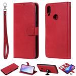 For Xiaomi Redmi Note 7 Solid Color Horizontal Flip Protective Case with Holder & Card Slots & Wallet & Photo Frame & Lanyard(Red)