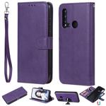 For Huawei nova 5i Solid Color Horizontal Flip Protective Case with Holder & Card Slots & Wallet & Photo Frame & Lanyard(Purple)