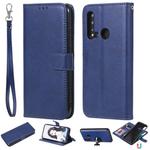 For Huawei nova 5i Solid Color Horizontal Flip Protective Case with Holder & Card Slots & Wallet & Photo Frame & Lanyard(Blue)