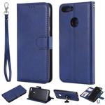 For Huawei P Smart / Enjoy 7s Solid Color Horizontal Flip Protective Case with Holder & Card Slots & Wallet & Photo Frame & Lanyard(Blue)