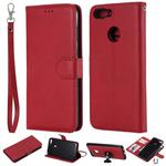 For Huawei P Smart / Enjoy 7s Solid Color Horizontal Flip Protective Case with Holder & Card Slots & Wallet & Photo Frame & Lanyard(Red)