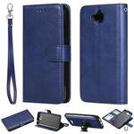 For Huawei Y6 Pro / Enjoy 5 Solid Color Horizontal Flip Protective Case with Holder & Card Slots & Wallet & Photo Frame & Lanyard(Blue)
