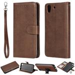 For Huawei Y6 (2019) Solid Color Horizontal Flip Protective Case with Holder & Card Slots & Wallet & Photo Frame & Lanyard(Brown)