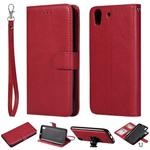 For Huawei Y6 (2019) Solid Color Horizontal Flip Protective Case with Holder & Card Slots & Wallet & Photo Frame & Lanyard(Red)