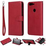 For Huawei Y7 Pro / Honor 7C Solid Color Horizontal Flip Protective Case with Holder & Card Slots & Wallet & Photo Frame & Lanyard(Red)