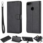 For Huawei Y9 (2018) Solid Color Horizontal Flip Protective Case with Holder & Card Slots & Wallet & Photo Frame & Lanyard(Black)