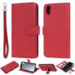 For Huawei Honor 8s / Y5 (2019) Solid Color Horizontal Flip Protective Case with Holder & Card Slots & Wallet & Photo Frame & Lanyard(Red)