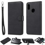 For Huawei Honor 8A / Y6 (2019) Solid Color Horizontal Flip Protective Case with Holder & Card Slots & Wallet & Photo Frame & Lanyard(Black)