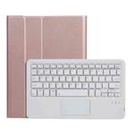 A07B-A Lambskin Texture Square Keycap Bluetooth Keyboard Leather Case with Touch Control For iPad 9.7 2018 & 2017 / Pro 9.7 inch / Air 2(Rose Gold)