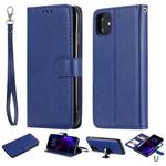 For iPhone 11 Solid Color Horizontal Flip Protective Case with Holder & Card Slots & Wallet & Photo Frame & Lanyard(Blue)