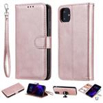 For iPhone 11 Solid Color Horizontal Flip Protective Case with Holder & Card Slots & Wallet & Photo Frame & Lanyard(Rose Gold)