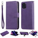 For iPhone 11 Pro Solid Color Horizontal Flip Protective Case with Holder & Card Slots & Wallet & Photo Frame & Lanyard(Purple)