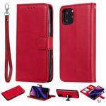 For iPhone 11 Pro Solid Color Horizontal Flip Protective Case with Holder & Card Slots & Wallet & Photo Frame & Lanyard(Red)