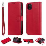 For iPhone 11 Pro Max Solid Color Horizontal Flip Protective Case with Holder & Card Slots & Wallet & Photo Frame & Lanyard(Red)
