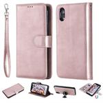 For iPhone XR Solid Color Horizontal Flip Protective Case with Holder & Card Slots & Wallet & Photo Frame & Lanyard(Rose Gold)