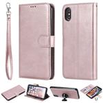 For iPhone XS Max Solid Color Horizontal Flip Protective Case with Holder & Card Slots & Wallet & Photo Frame & Lanyard(Rose Gold)