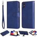 For iPhone X / XS Solid Color Horizontal Flip Protective Case with Holder & Card Slots & Wallet & Photo Frame & Lanyard(Blue)