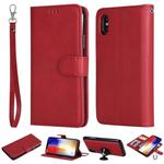For iPhone X / XS Solid Color Horizontal Flip Protective Case with Holder & Card Slots & Wallet & Photo Frame & Lanyard(Red)