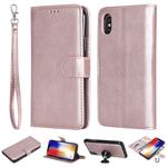 For iPhone X / XS Solid Color Horizontal Flip Protective Case with Holder & Card Slots & Wallet & Photo Frame & Lanyard(Rose Gold)