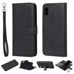 For Galaxy A10e Solid Color Horizontal Flip Protective Case with Holder & Card Slots & Wallet & Photo Frame & Lanyard(Black)