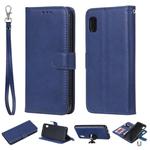 For Galaxy A10e Solid Color Horizontal Flip Protective Case with Holder & Card Slots & Wallet & Photo Frame & Lanyard(Blue)