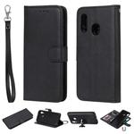 For Galaxy A20e Solid Color Horizontal Flip Protective Case with Holder & Card Slots & Wallet & Photo Frame & Lanyard(Black)