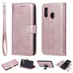 For Galaxy A20e Solid Color Horizontal Flip Protective Case with Holder & Card Slots & Wallet & Photo Frame & Lanyard(Rose Gold)