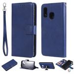 For Galaxy A40 Solid Color Horizontal Flip Protective Case with Holder & Card Slots & Wallet & Photo Frame & Lanyard(Blue)