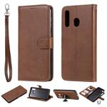 For Galaxy A50 / A30 / A20 Solid Color Horizontal Flip Protective Case with Holder & Card Slots & Wallet & Photo Frame & Lanyard(Brown)