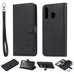 For Galaxy A50 / A30 / A20 Solid Color Horizontal Flip Protective Case with Holder & Card Slots & Wallet & Photo Frame & Lanyard(Black)