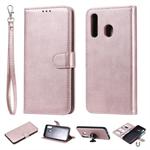 For Galaxy A50 / A30 / A20 Solid Color Horizontal Flip Protective Case with Holder & Card Slots & Wallet & Photo Frame & Lanyard(Rose Gold)