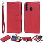 For Galaxy A60 Solid Color Horizontal Flip Protective Case with Holder & Card Slots & Wallet & Photo Frame & Lanyard(Red)