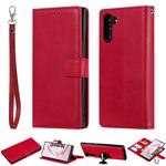 For Galaxy Note 10 Solid Color Horizontal Flip Protective Case with Holder & Card Slots & Wallet & Photo Frame & Lanyard(Red)