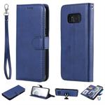 For Galaxy S8 Solid Color Horizontal Flip Protective Case with Holder & Card Slots & Wallet & Photo Frame & Lanyard(Blue)