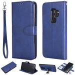 For Galaxy S9+ Solid Color Horizontal Flip Protective Case with Holder & Card Slots & Wallet & Photo Frame & Lanyard(Blue)