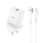 hoco NK5 Seal Single USB Port QC3.0 Charger + USB to Micro Cable, UK Plug(White)