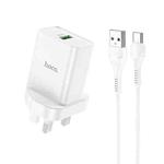 hoco NK5 Seal Single USB Port QC3.0 Charger + USB to Type-C Cable, UK Plug(White)