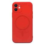 For iPhone 12 Liquid Silicone Full Coverage Magsafe Phone Case(Dark Red)