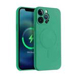 For iPhone 12 Pro Max Liquid Silicone Full Coverage Magsafe Phone Case(Dark Green)